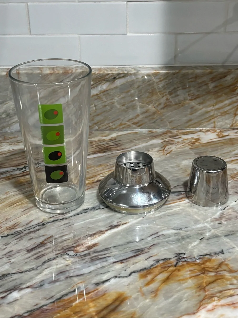 Retro Green Olive Glass Cocktail Shaker with Stainless Steel Top